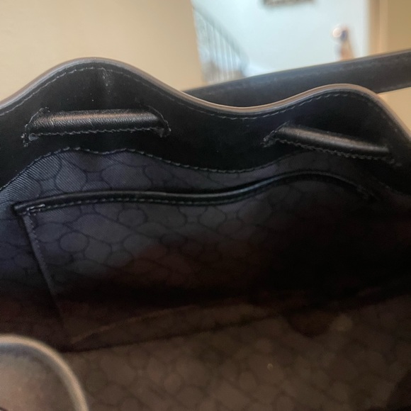 Black leather drawstring Oryany drawstring bucket bag. - Picture 13 of 15